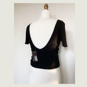 Mini Scalloped Low Back Ribbed Crop Top NWT